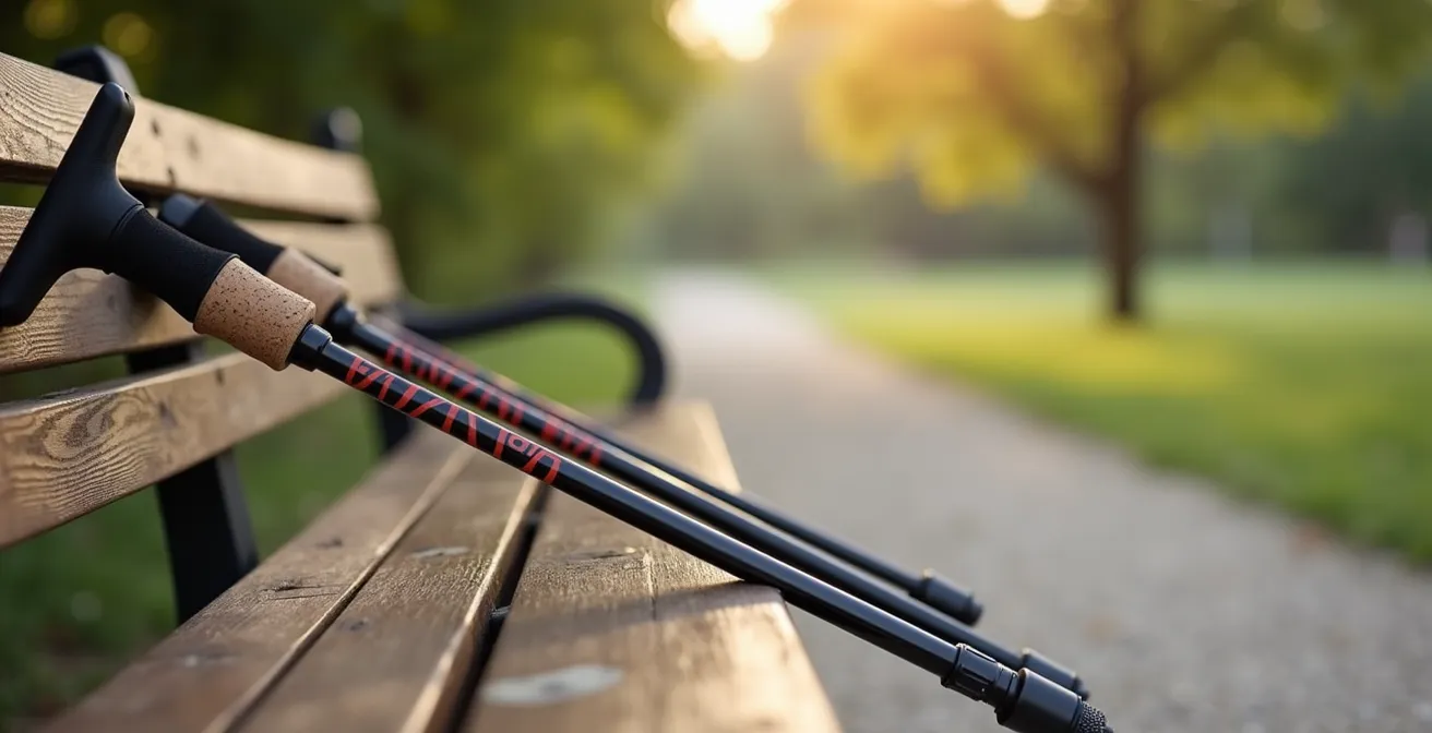 Comparaison visuelle de différents types de bâtons de marche nordique pour seniors