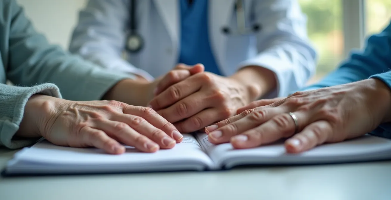 Senior en consultation avec son médecin traitant dans un cabinet médical lumineux