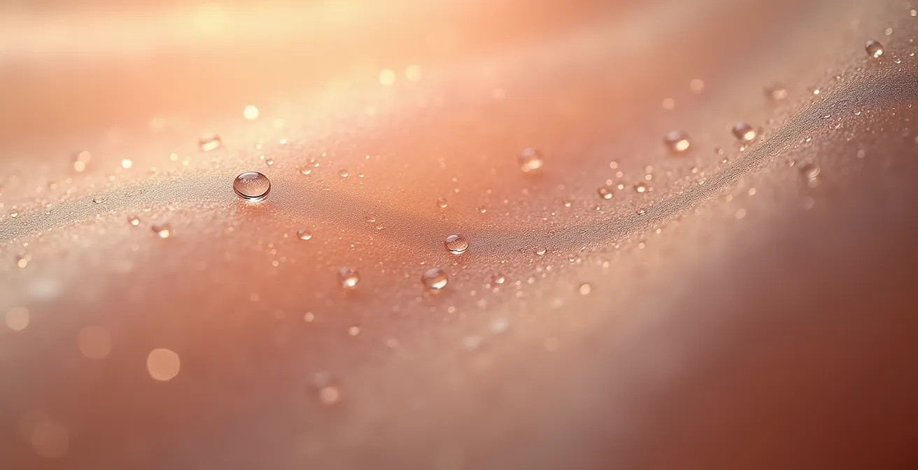 Gros plan macro sur texture de peau montrant la finesse et la délicatesse de l'épiderme mature