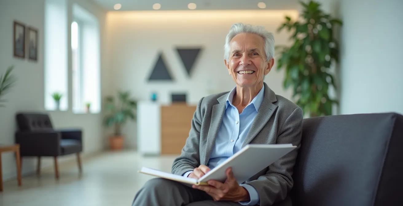 Senior préparant sa consultation médicale avec un carnet de notes structuré