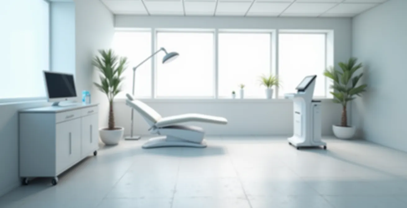 Ambiance moderne d'un cabinet esthétique avec appareils de radiofréquence en arrière-plan flou