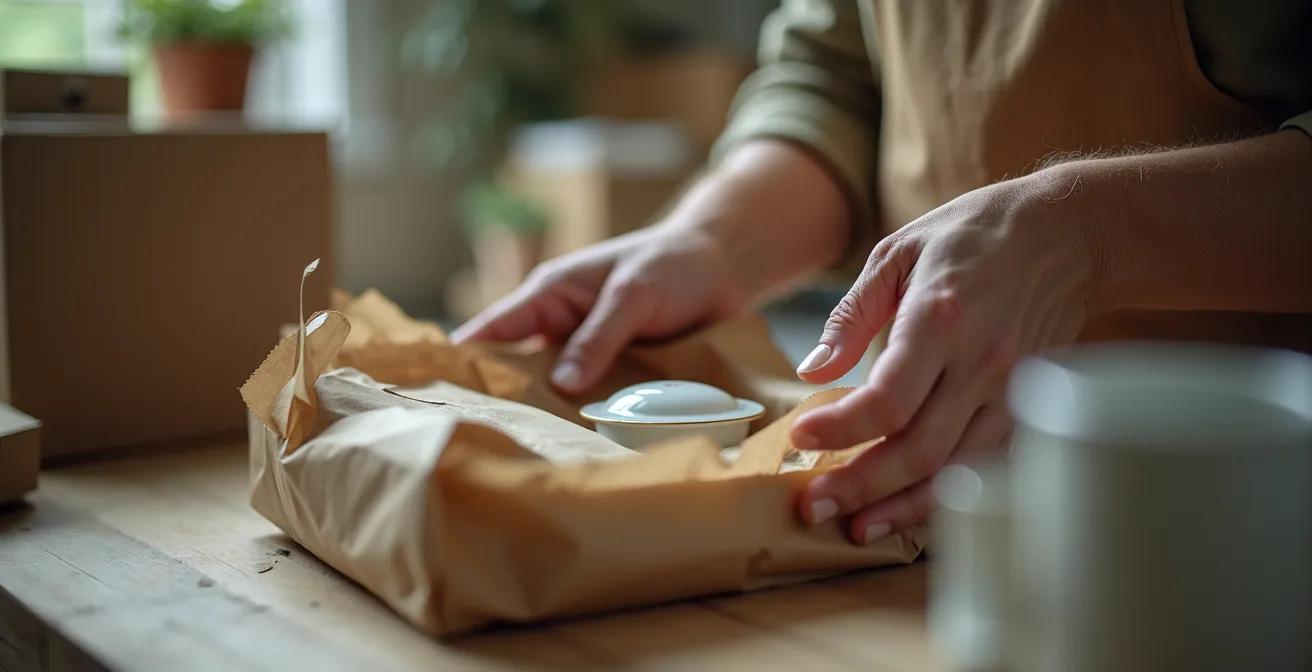 Senior triant ses affaires personnelles dans des cartons avec soin